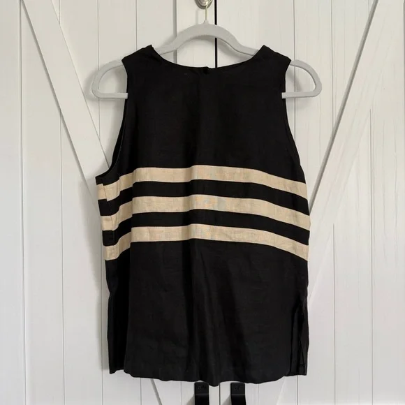 Joe 100% Linen Button Up Back Striped Black Top Large Neutral Luxury Summer - Picture 8 of 13